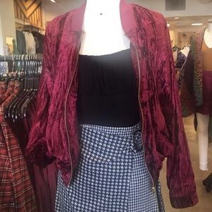 Crushed Red Velvet Bomber Jacket Size S